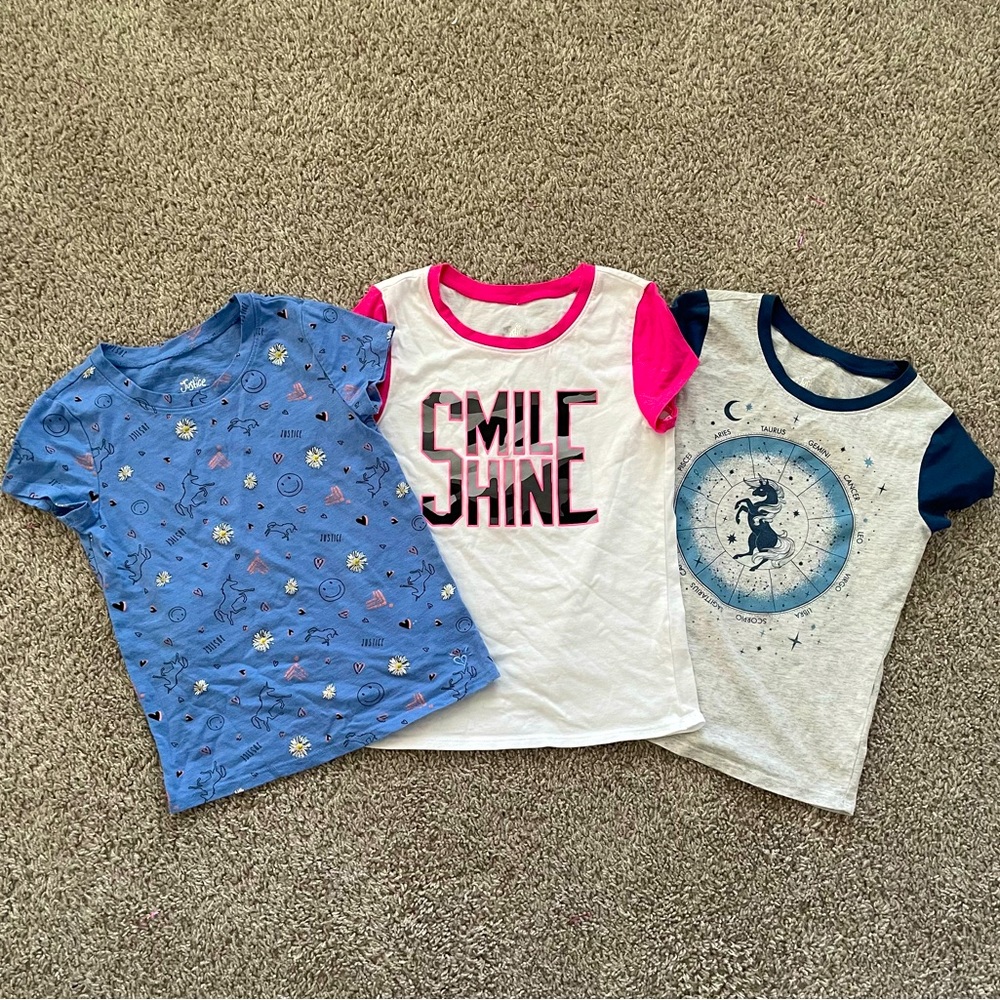 (3) Justice Girls Graphic S/S T-shirts size 7